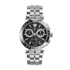 Versace Men’s Quartz Swiss Made Silver Stainless Steel Black Dial 45mm Watch VBR080017